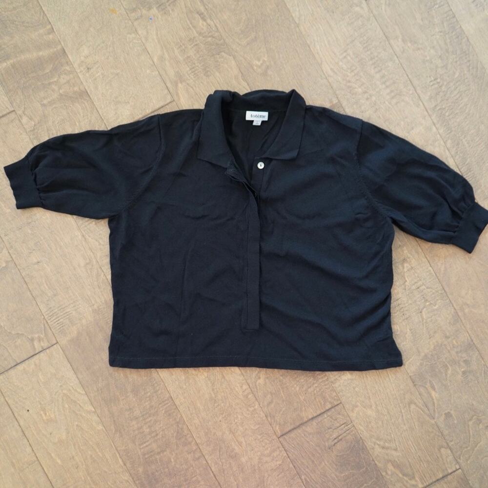 Totême Short Sleeve Collared Top Black Womens Size Large